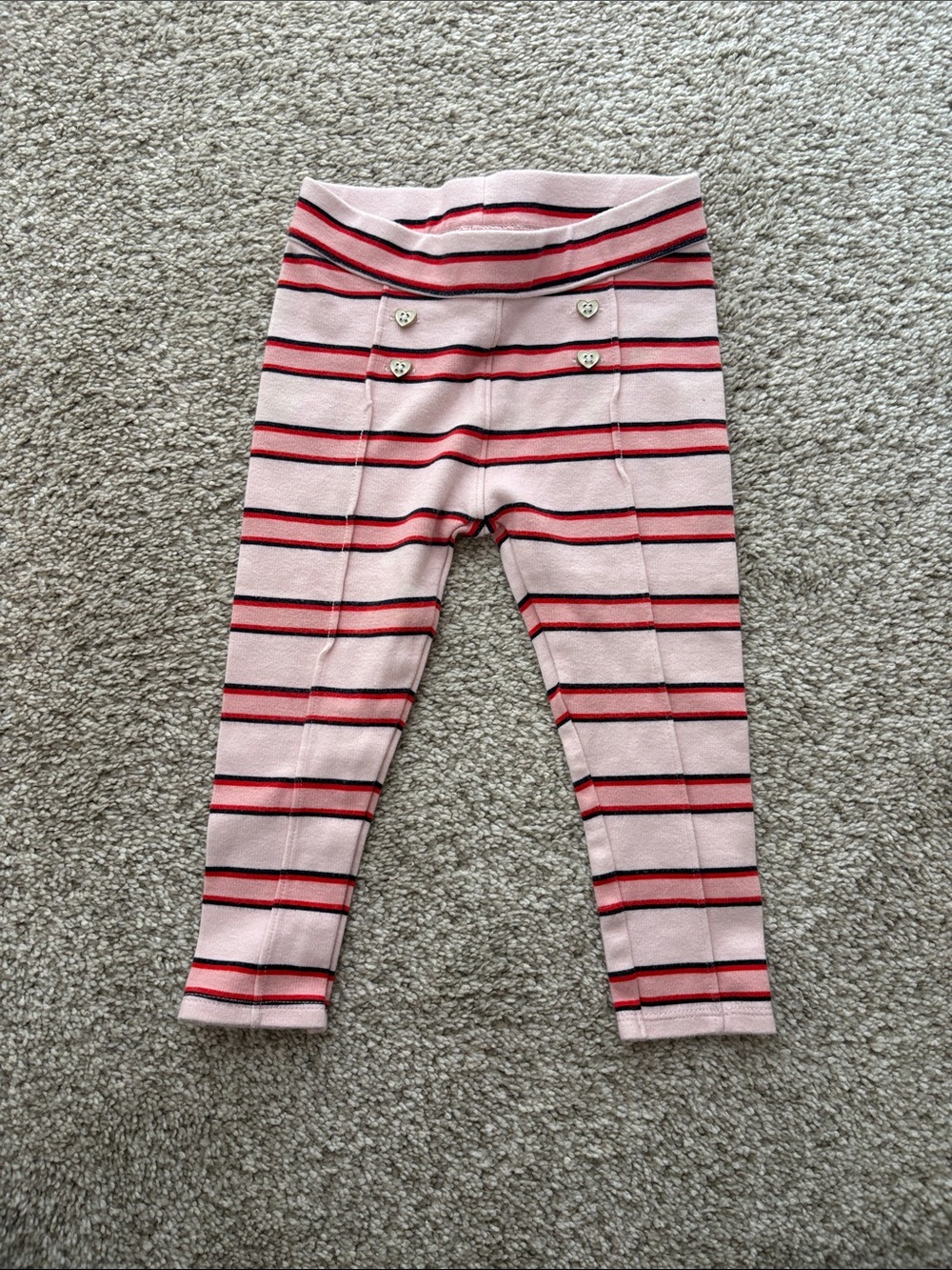 Janie and Jack Pink Striped Leggings with Red and Black Accents
